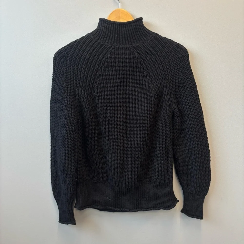 J Crew XS Roll Neck Sweater Black Chunky Knit Ribbed Sweater